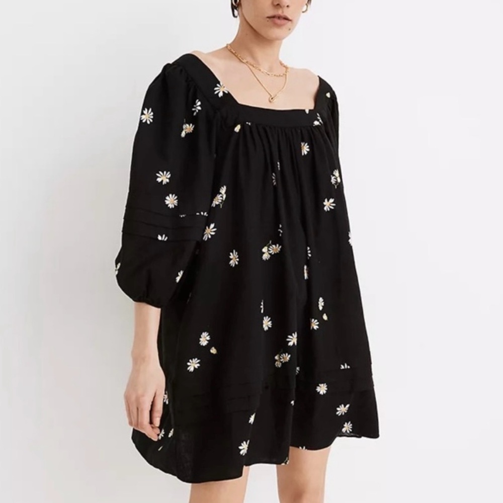 Madewell Square-Neck Pleat-Detail Mini Dress in Lazy Daisies MC964 size small